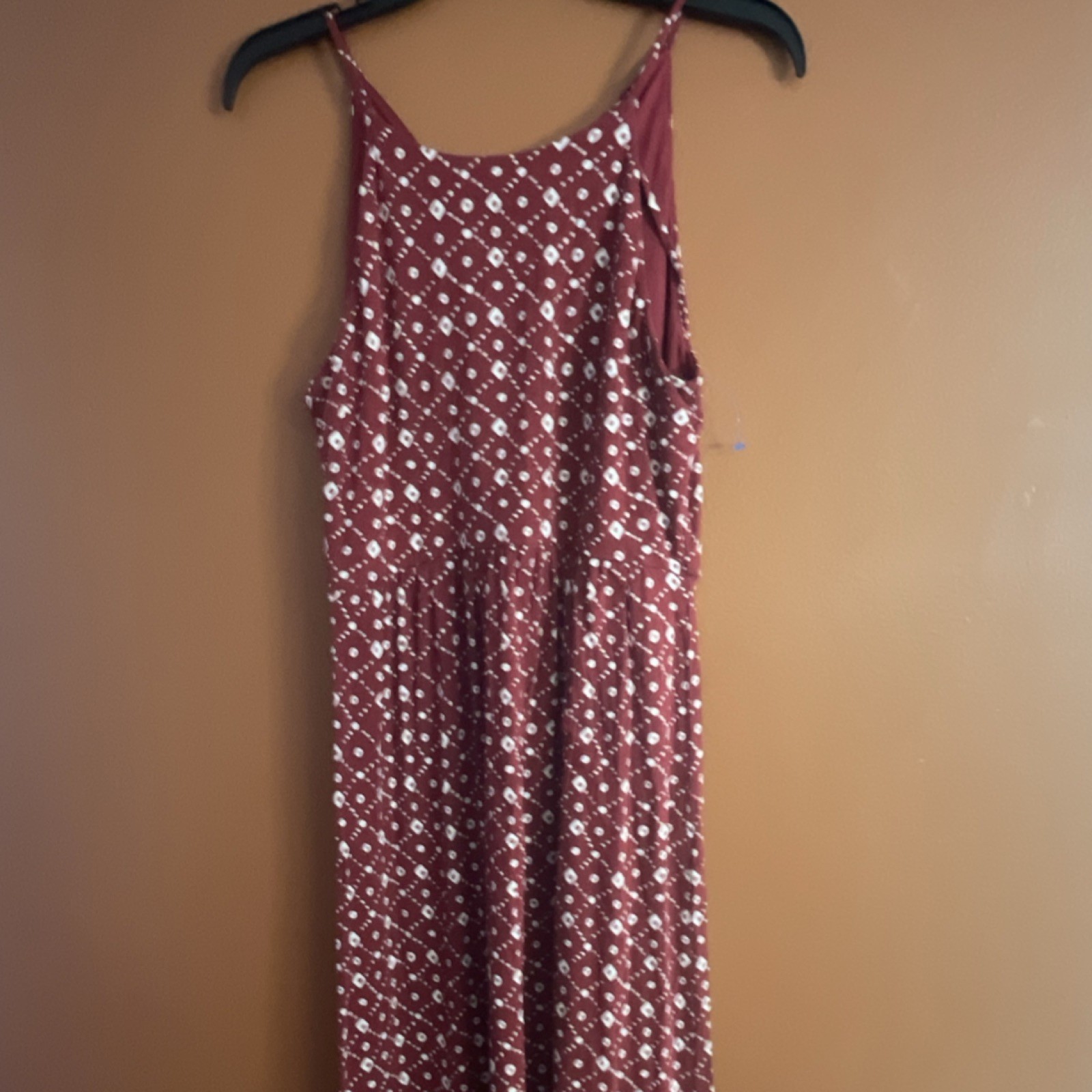 Red White Geometric Sleeveless Sundress Midi Round Neck Dress Size M
