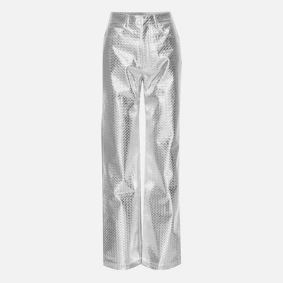 Rotate £215 silber Kunstleder geflochten gerade Hose UK 8 US 4 neu mit Etikett