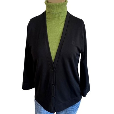 ANNE KLEIN Cardigan Top Women Size Large Black 3/4 Sleeve Classic Office 