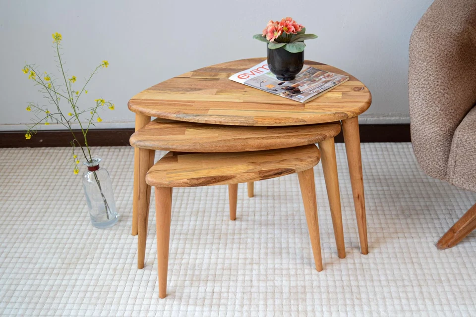 Handmade Solid Oak Nesting Table Set – Timeless Elegance, Space-Saving Design - Image 3 of 4