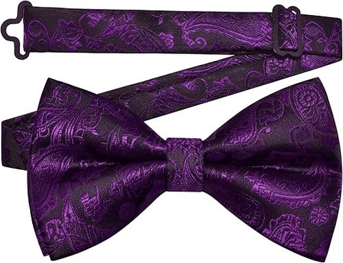 Neue Marke Q Herren Vorgebundene Fliege Paisley Mikrofaser Formell Hochzeit Pflaume - Bild 1 von 4