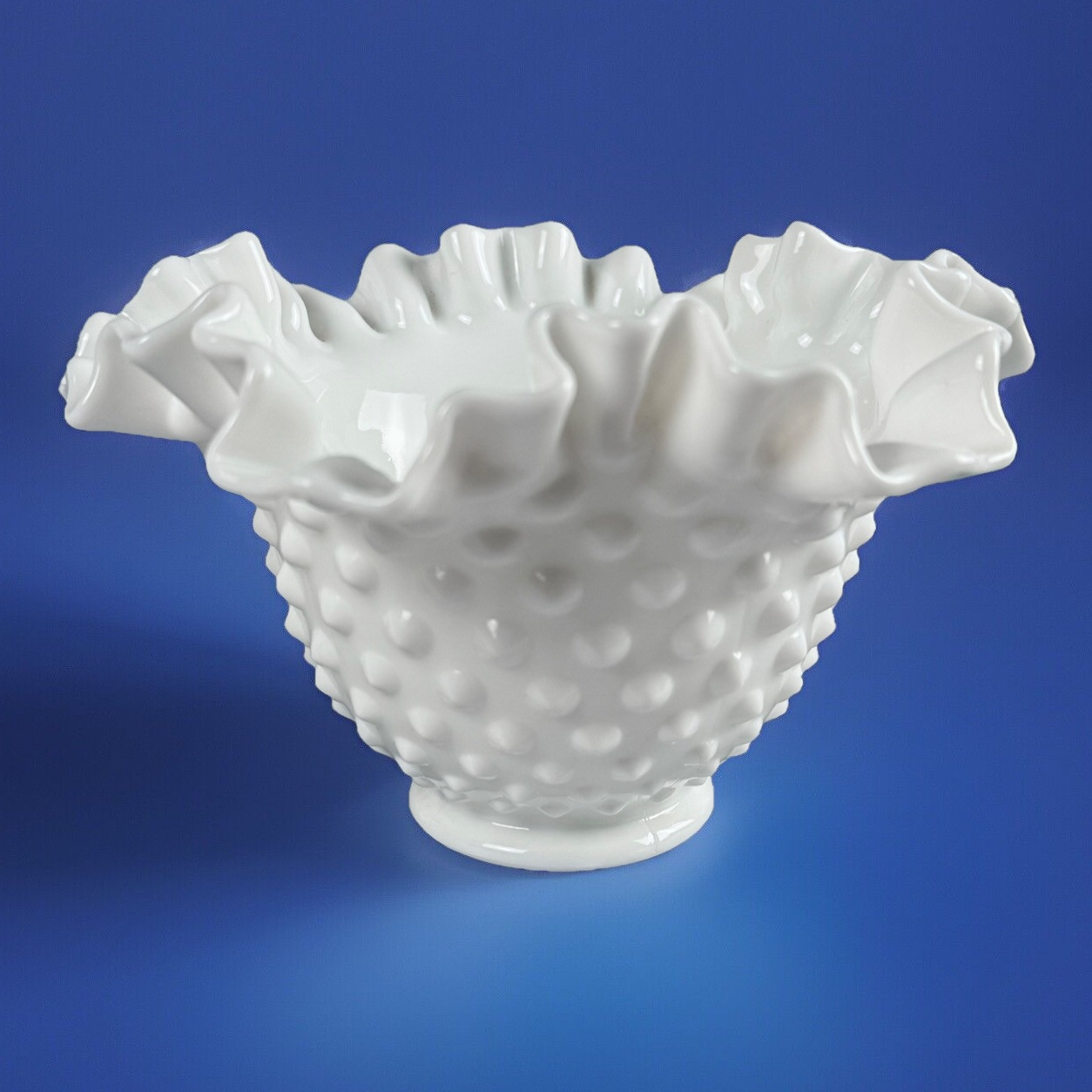 Fenton Hobnail Milk Glass Bud Vase Double Crimped Ruffled Edge VTG 1960's MCM