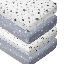 4 Pack Star and Moon Neutral Unisex Fitted Baby Sheets Set for Baby Boys or G...