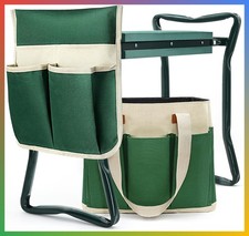 Folding Garden Kneeler Seat Tool Bag Gloves Green Heavy-Duty Portable 17.5in