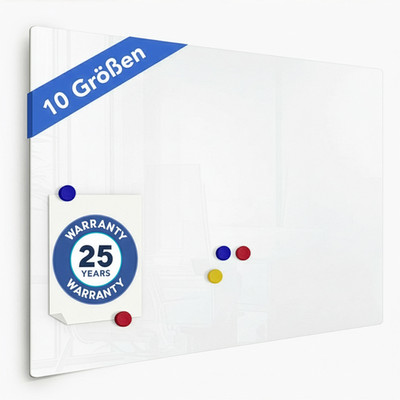Freischwebendes & rahmenloses Glas Whiteboard Wandtafel Magnettafel Pearlwhite