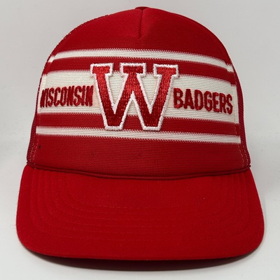 #ad #ad Vintage 80s Wisconsin Badgers Trucker Hat Baseball Cap Red 5 Panel Mesh Snapback $38.99