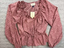 Universal Thread Women's Size XS Balloon Long Sleeve Blouse Mauve Floral