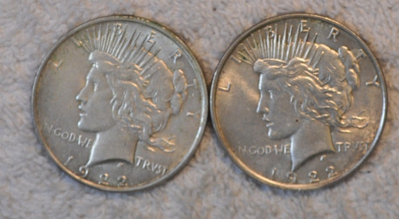 Two 1922 Silver Peace Dollars