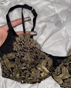 Agent Provocateur Soiree &ldquo;Liu Liu&rdquo; Black Gold Lace Balconette Bra 36DD 