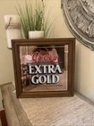 Vtg 1985 Coors Extra Gold Beer Mirrored Bar Sign Framed Man Cave Decor 16” X 16”
