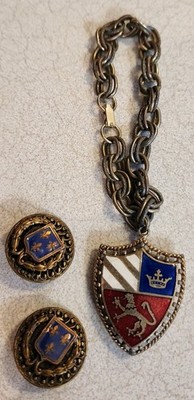 Antique Coat Of Arms Bracelet & Clip On Earrings