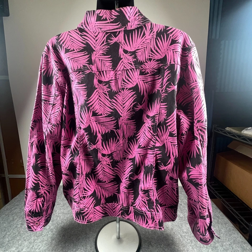 Jaqueta feminina GG2 By Dianne Gilman Demin 2XL mistura de algodão rosa padrão floral - Imagem 2 de 4