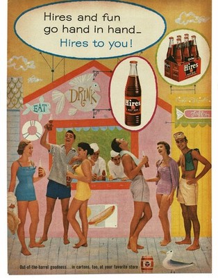 1956 Hires Root Beer boardwalk party with teens art Vintage Print Ad