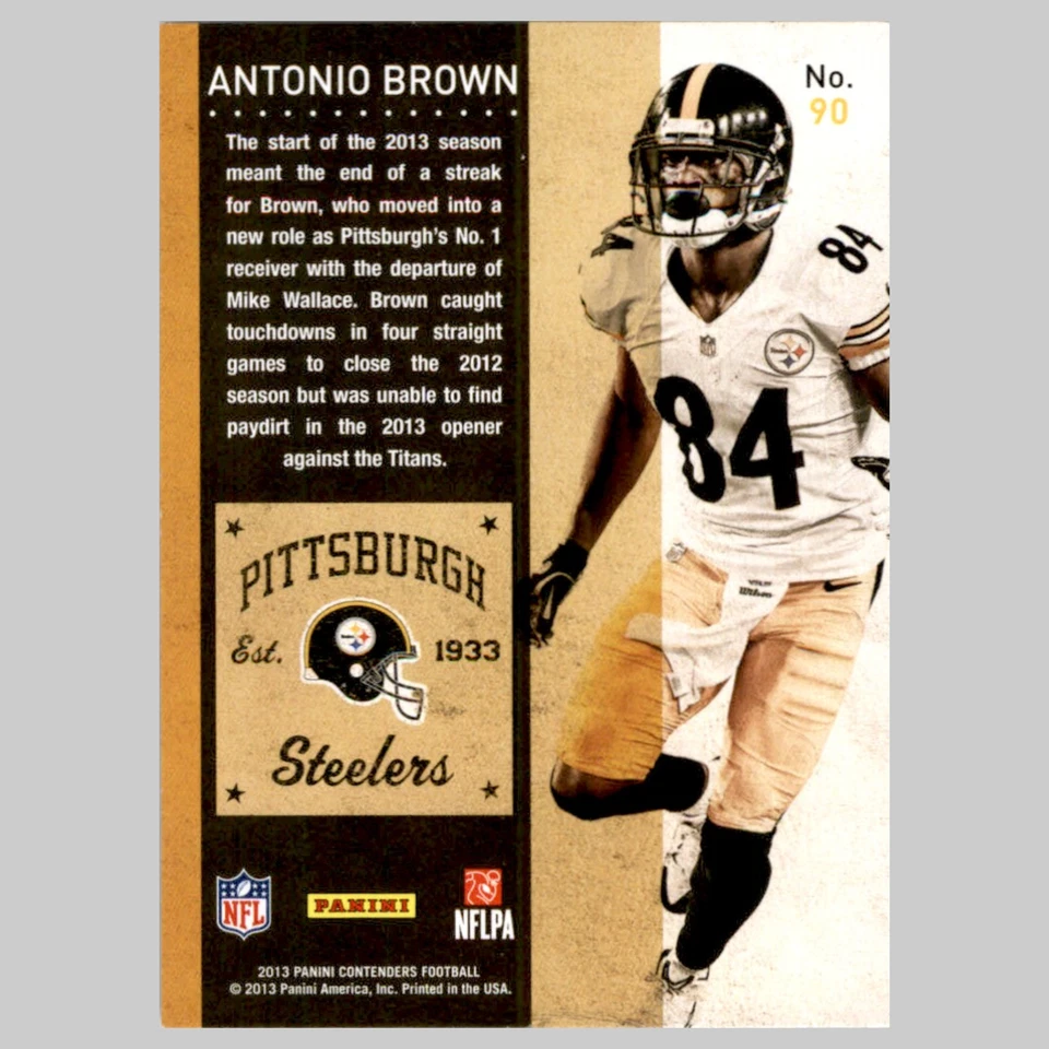 Antonio Brown #90 2013 Panini Contenders Pittsburgh Steelers Football Card NFL - Image 2 of 3