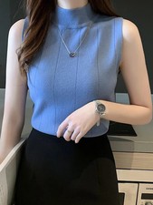 Knitted Turtleneck Tank Tops Women Sleeveless Slim Top Vest Casual Solid Camis