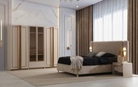 Komplettes Schlafzimmer Set Designer Textilbett Nachttische Schrank
