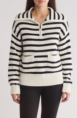 Rachel Roy Striped Half Zip Sweater Size M