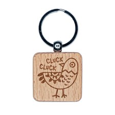 Silly Chicken Doodle Cluck Engraved Wood Square Keychain Tag Charm