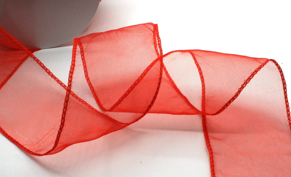 Geschenkband rot, Breite: 6,5 cm, mit gesteppter Kante + Meterweise/ware - Bild 2 von 3