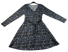 24 Seven Dress Womens Plus Size 1X Black Abstract Pattern Long Sleeve New