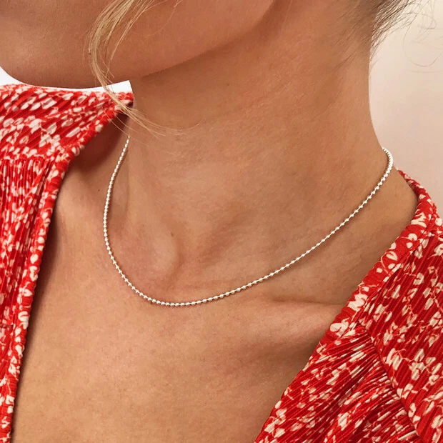 Collana Palline in Acciaio argento a catena sfere Militare pallini da Uomo Donna - Immagine 4 di 4