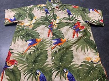 Rima Hawaiian Shirt Mens Large Resort Woody Surfing Parrots Palm Tree Blue
