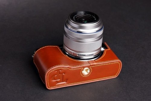 Handgefertigte Echtleder Halbkamera Etui Tasche Cover für Olympus EPM2 E-PM2 - Bild 3 von 7