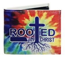 Rooted In Christ Cross Printed Wallet Handcrafted Bifold Vegan Leather