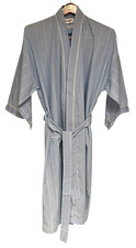 Vintage Pierre Cardin Mens Cotton Robe Blue Striped Pockets Belt One Size