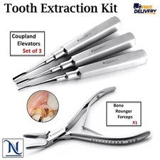 Basic Tooth Extraction Kit Coupland Dental Extracting Elevators Rongeur Pliers