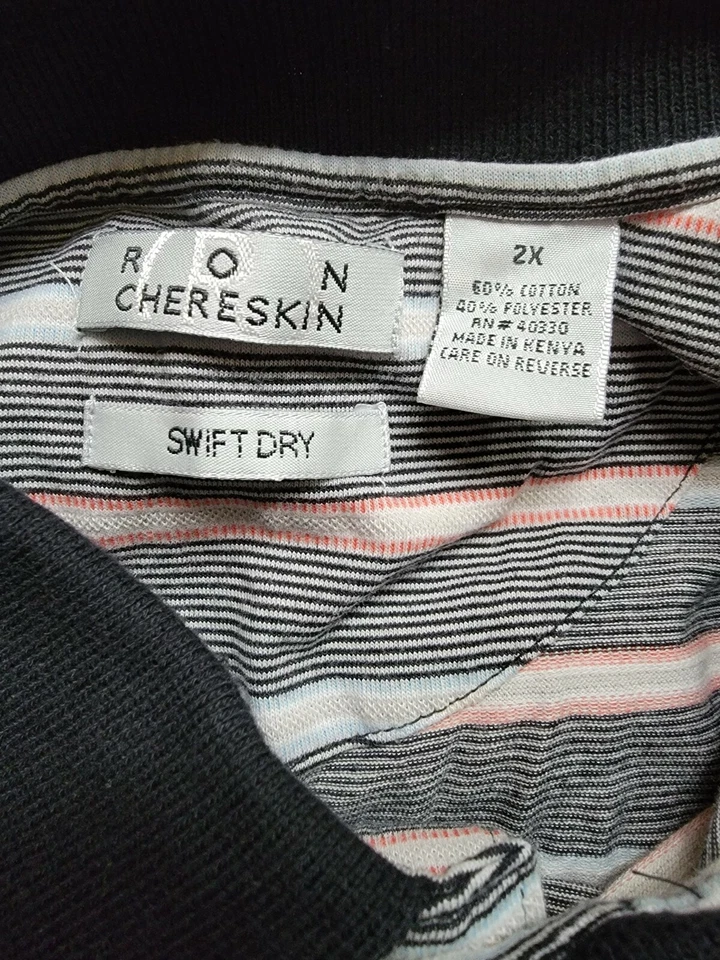 Camisa Ron Chereskin Para Hombre Talla 2X Negra Rosa Azul Blanco Rayas Secado Rápido Foto 2 de 4