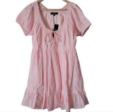 New LULU'S M Blush Pink So Darling Dotted Short Sleeve Mini Dress