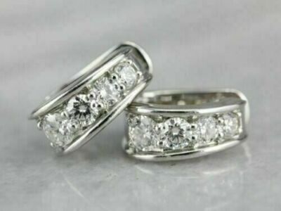 2.00Ct Round Cut Lab Created Diamond Women's Hoop Earrings 14K White Gold Plated