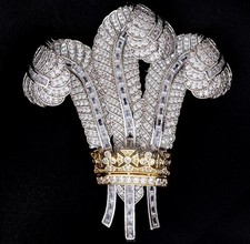 Broche Trois Plumes D'Autruche Prince De Galles 5A CZ, Plaqué Or 18k Et Rhodium