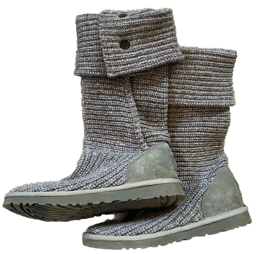 UGG Womens Size 9 Classic Cardy Boots Grey Wool Knit Tall Button Winter