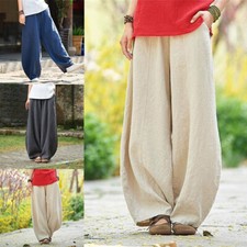 Harem Pants Linen Plus Size Summer Ladies Cotton UK Women Baggy Casual Trousers