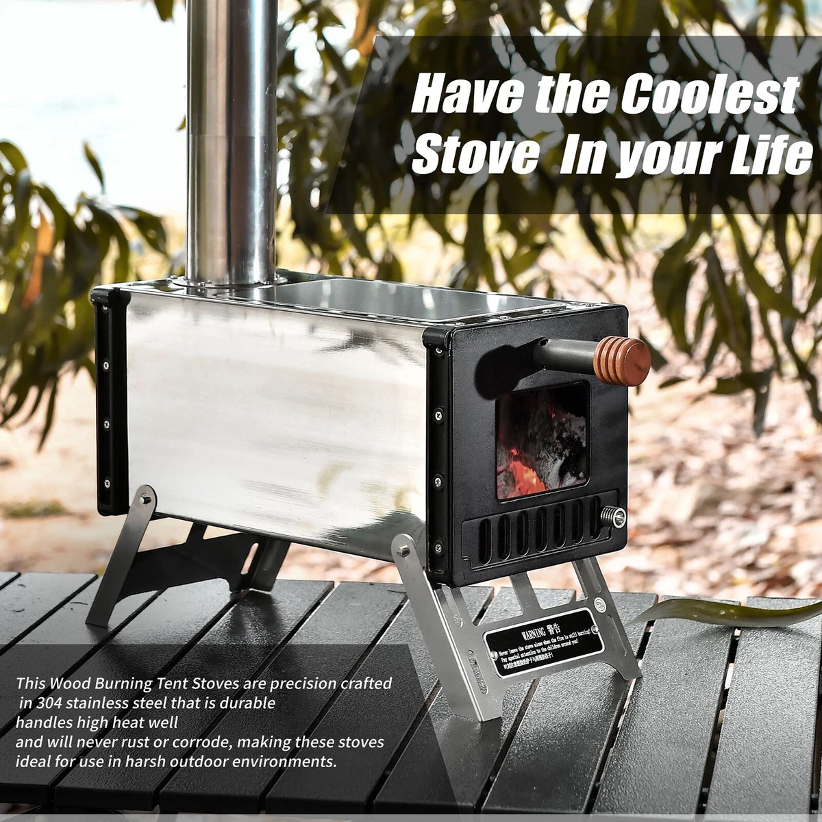 Stainless Steel Tent Wood Stove with Chimney Pipes Portable Camping Stove  P8X3 | eBay