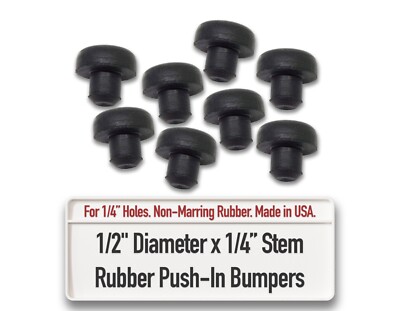 Rubber Push In Bumper Feet   1/2'' OD, 7/32'' High, for 1/4'' Holes   Sold in Packs