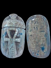 UNIQUE ANTIQUE ANCIENT EGYPTIAN Heavy Stone Scarab Key of Life with Hieroglyphic