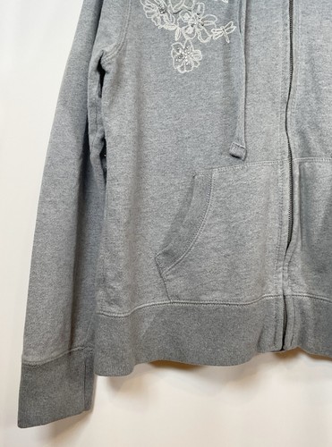 SONOMA Womens Size Petite PS Gray Floral Embroidered Full Zip Hoodie Sweatshirt - Picture 4 of 5