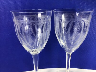 Y100 Crystal Port Wine / Sherry Glasses w Hanging floral Etch - Set of 2 Glasses