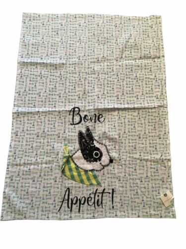 NWT Anthropologie Bone Appetit Dish Tea Towel Cotton Embroidery Dog Doggie Decor - Picture 1 of 9
