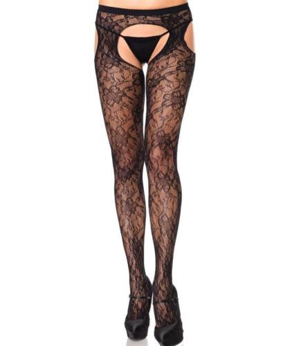 Women's Garnier Lace Suspender Open Crotch Tights Crotchless Panty Stockings - Picture 1 of 1