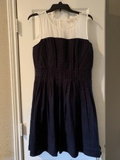 Loft By Ann Taylor Dress Sleeveless Sz 10 Ivory/Navy Spring Summer Party