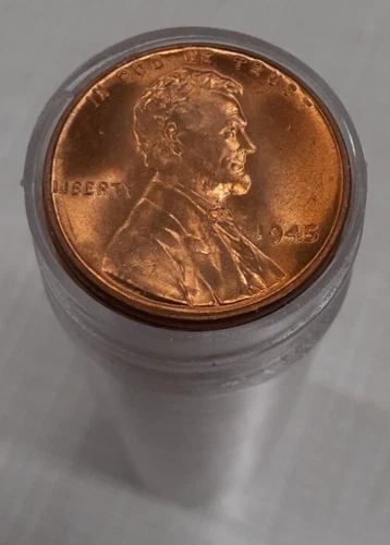 1945 Lincoln Cent Roll - 50 UNC Coins Total in Coin Tube - May Have Toning