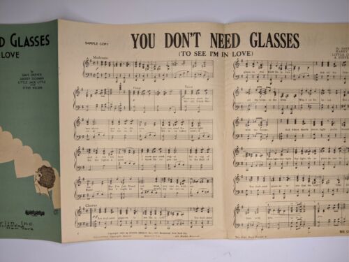 1931 Sing About You Don't Need Glasses Partituras Irving Berlin MUESTRA 8B - Imagen 3 de 3