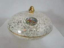 Trinket Dish Bowl Covered 22k Gold Hand Painted