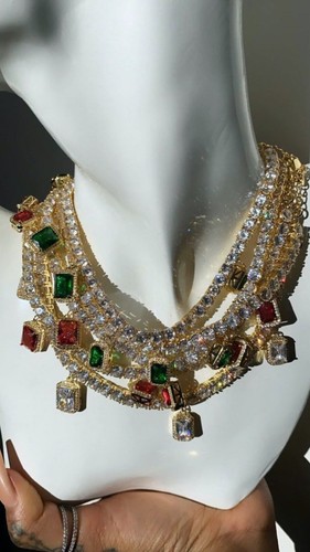 Collar de tenis enchapado en oro de 18 K de 5 mm hecho con piedra preciosa multicolor de cristal Swarovski - Imagen 13 de 23