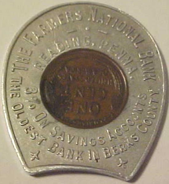 1923 Good Luck Encased Cent Farmers National Bank Reading, Pennsylvania