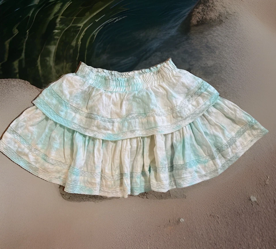 Y2K C&V Chelsea Violet collection M Tiered Lace Insert Ruffle Mini Linen Skirt - Image 2 of 4